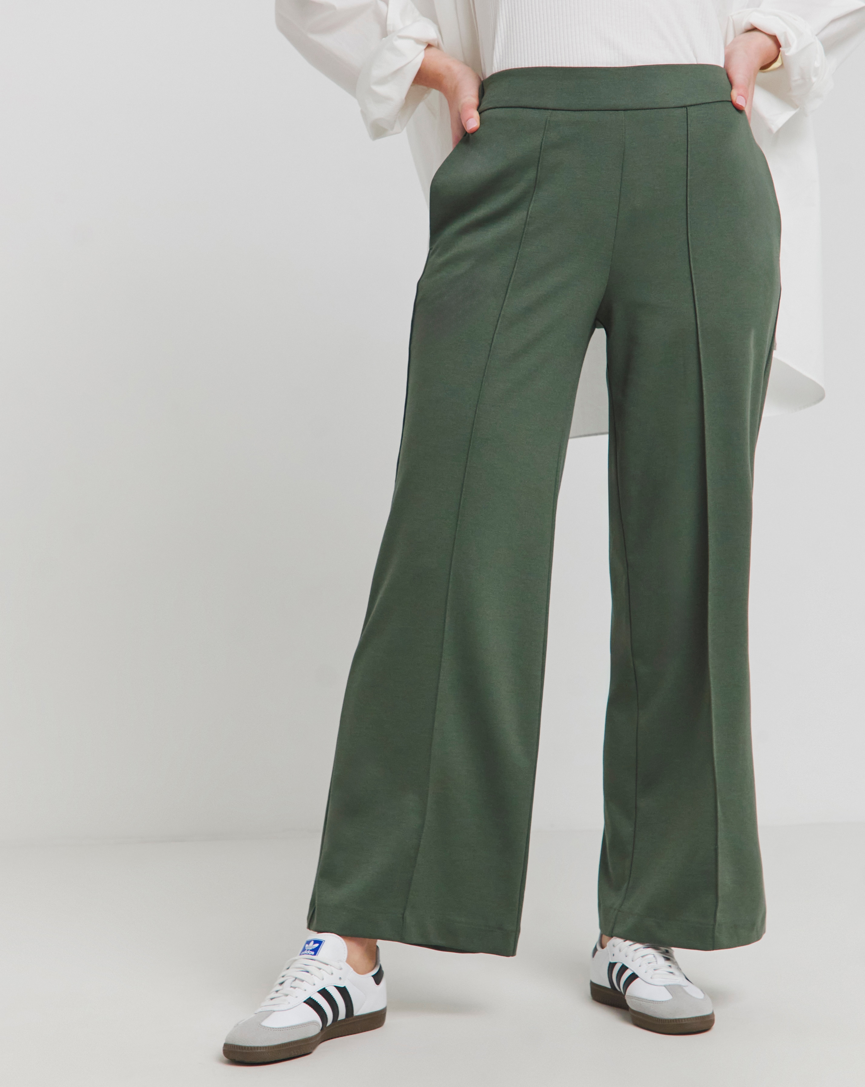 Khaki Ponte Wide Leg Trousers