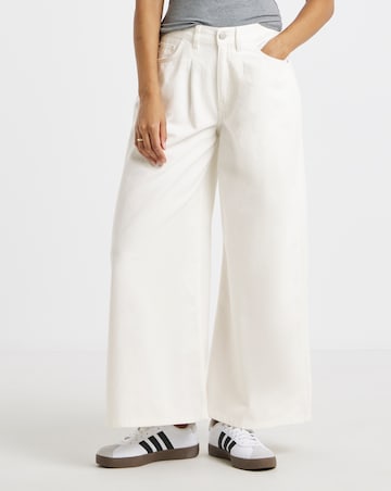 Simply Be Ecru Extreme Pleat Detail Wide Leg Jean