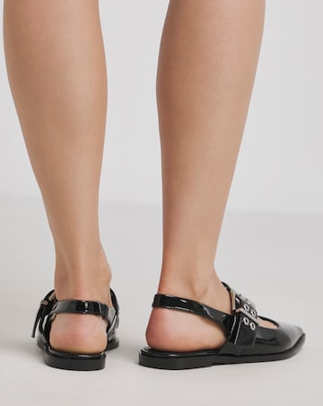 Naples Pointed Toe Hardware Mary Jane Flat Slingback Shoes Extra Wide Fit (EEE)