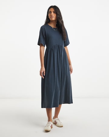 Blue Acid Wash Boxy Sleeve Midi Dress With Pockets