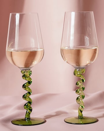 Raspberry Blossom Pair Of Wine Glasses With Wiggle Stems In A Giftbox