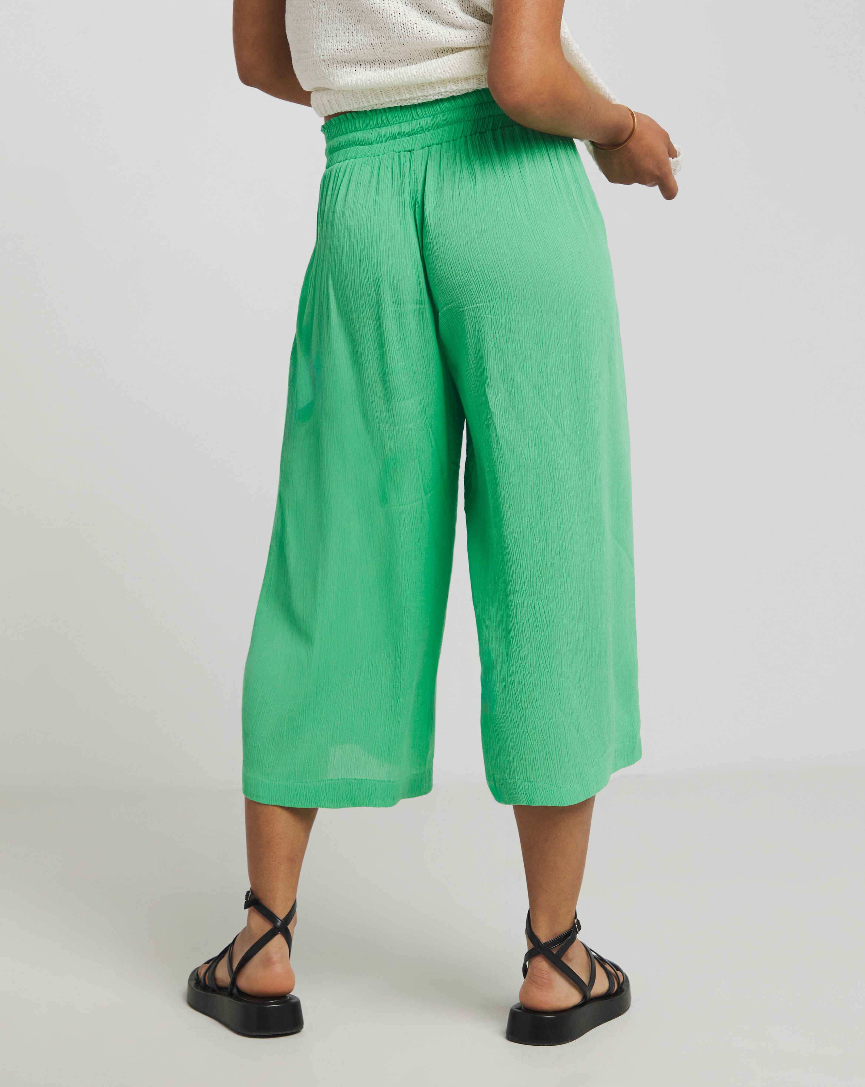 Green Crinkle Tie Waist Wide Leg Culotte Simply Be