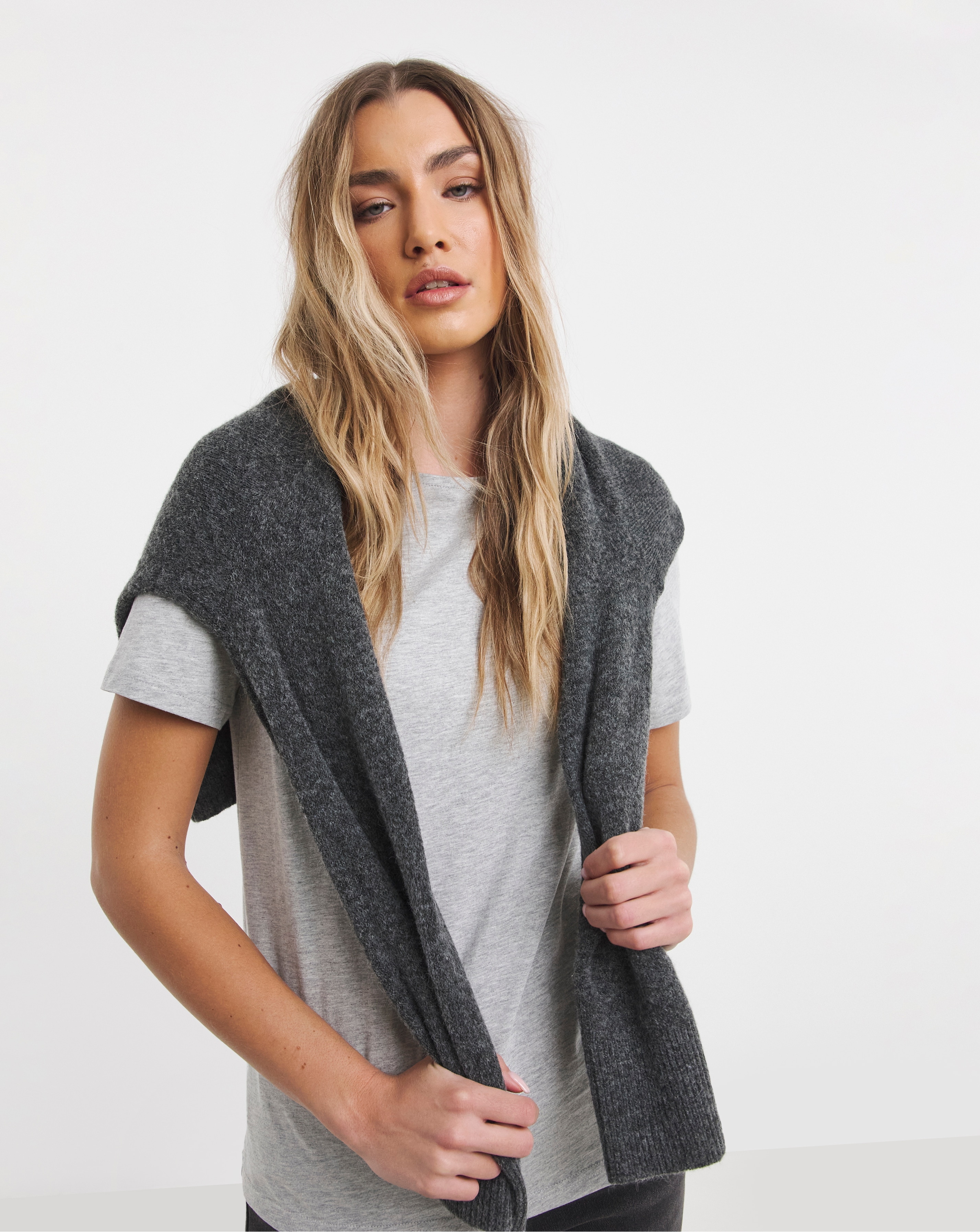 Black, White & Grey Marl 3 Pack Pure Cotton Slash Neck Tops