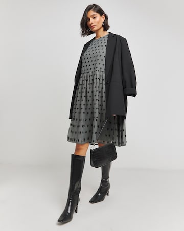 Grey Spot Oversized Dobby Long Sleeve Smock Dress