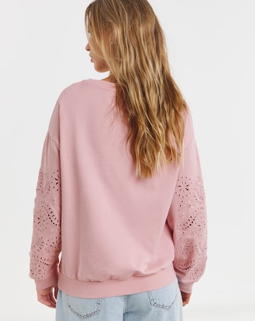 Pink Cut Work Sleeve Sweatshirt
