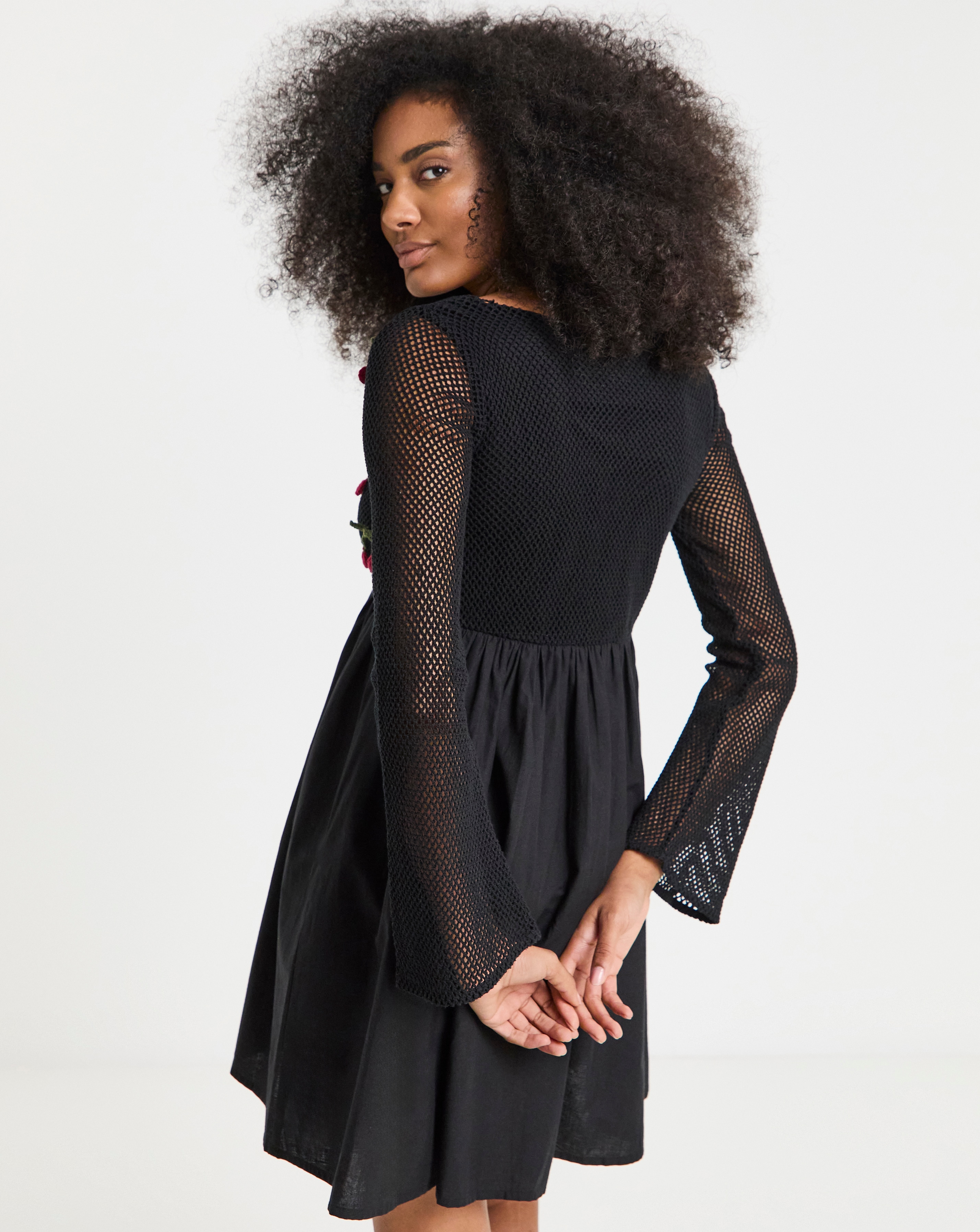 Simply Be Black Crochet Cherry Detail Skater Dress | Simply Be