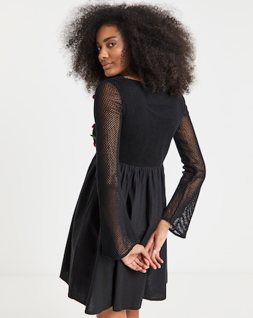 Simply Be Black Crochet Cherry Detail Skater Dress