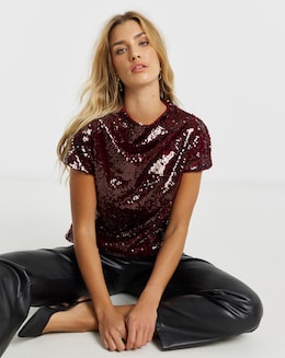 Glossy Sequin Cap Sleeve Top