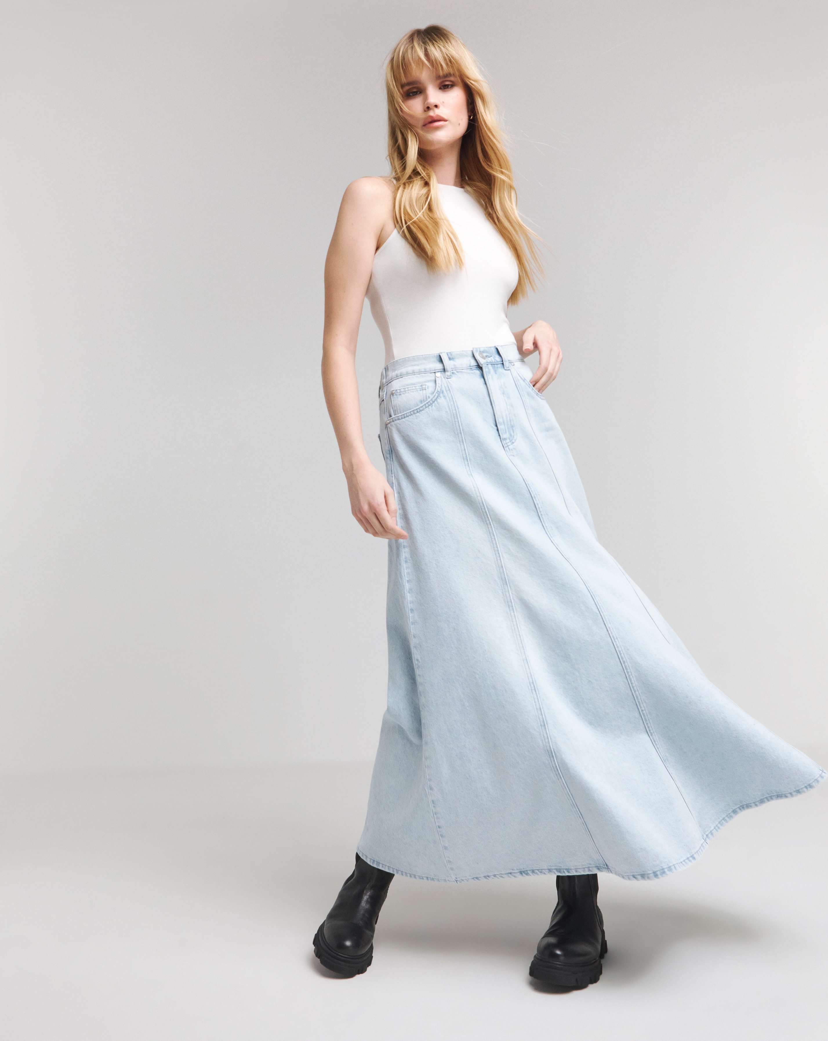 Authentic Light Wash A Line Maxi Denim Skirt Simply Be