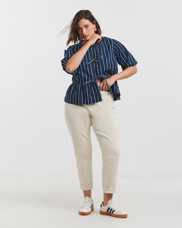 Simply Be Striped Blue Tie Front Denim Peplum Blouse