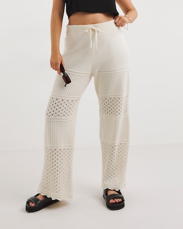 Simply Be Cream Crochet Wide Leg Trouser