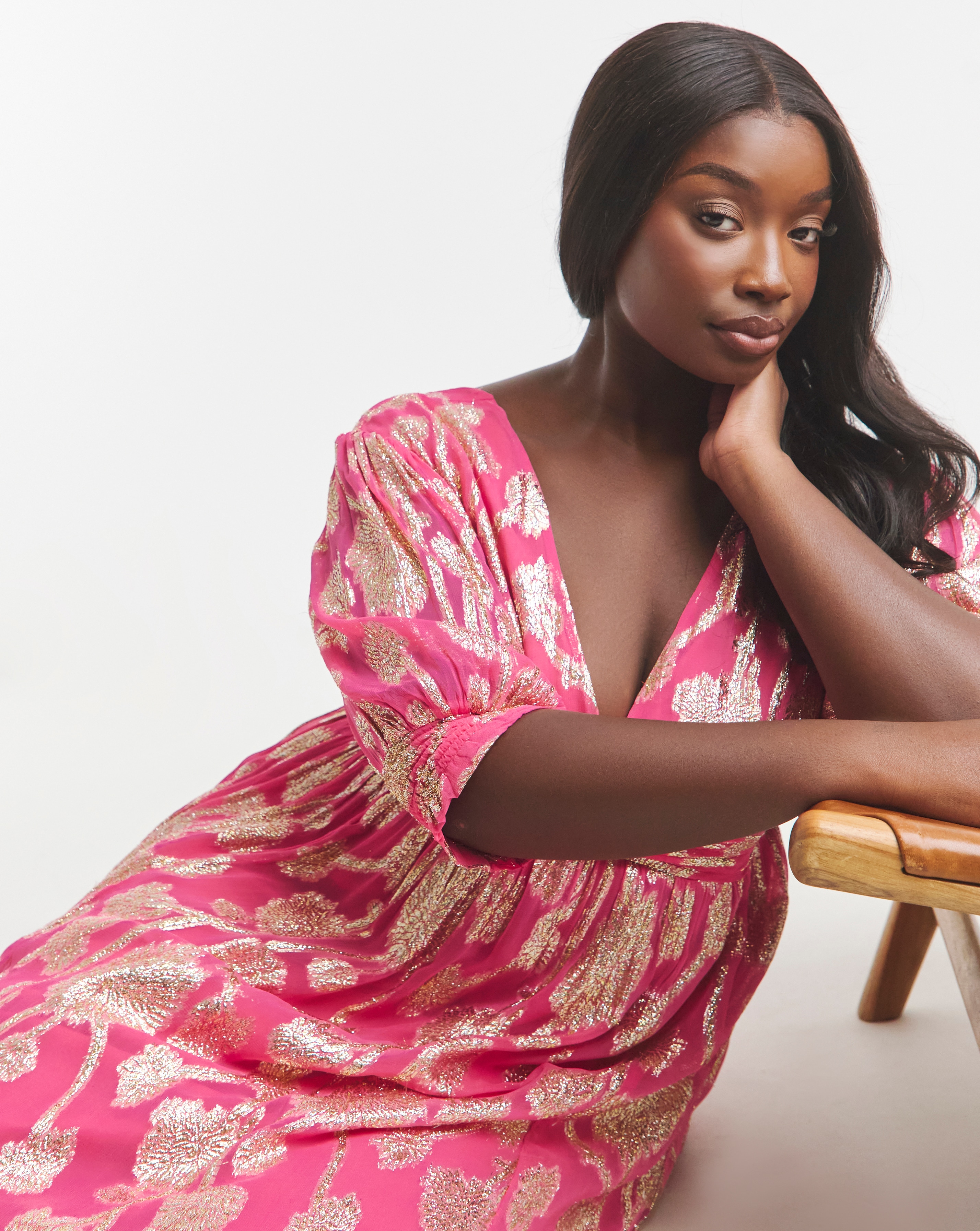 Simply Be Pink and Gold Jacquard Detail Maxi Dress | Simply Be