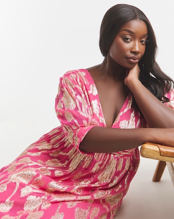 Simply Be Pink and Gold Jacquard Detail Maxi Dress
