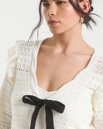 Simply Be Cream Pointelle Tie Front Cardigan