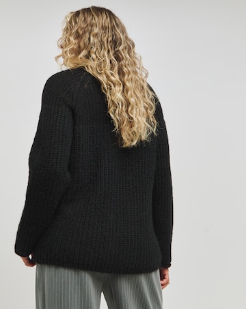 Black V Neck Mixed Knit Volume Sleeve Jumper