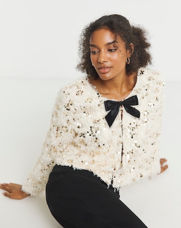 Joanna Hope Faux Fur Sequin Jacket