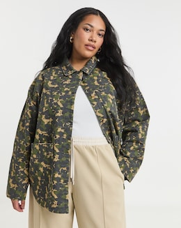 Camo Print Button Through Cropped Utility Jacket