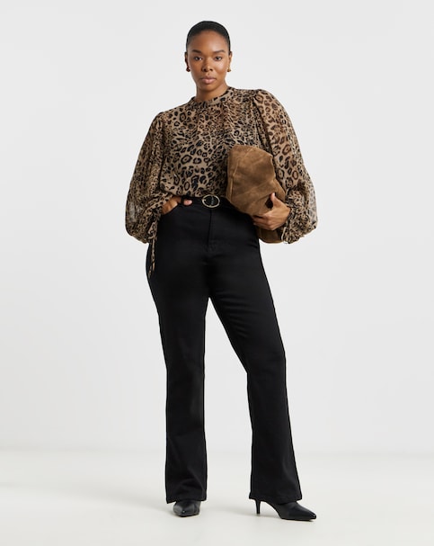 Black Stretch Denim Flared Jeans