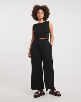 Value Black Jersey Elasticated Waist Wide Leg Trouser