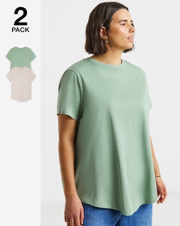 Sage & Oatmeal 2 Pack Curved Hem Longline T-Shirts