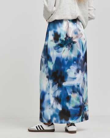 Abstract Floral Print Satin Maxi Skirt