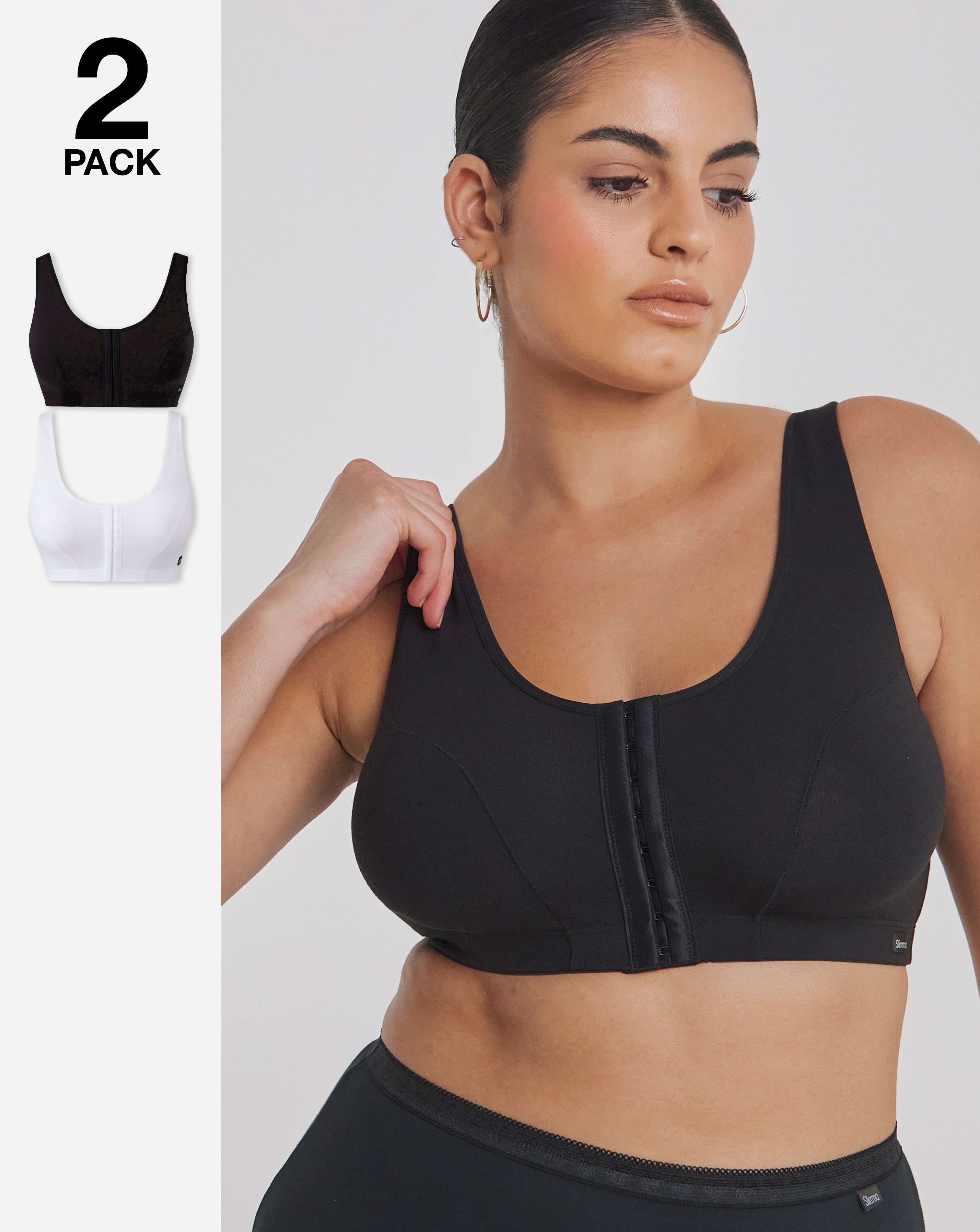 Slimma (2 Pack) Front Fastening Hook And Eye Bras (Fits Up To DD) White/Black