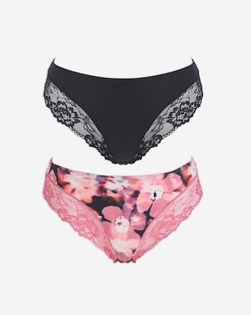 Pretty Secrets (2 Pack) Adrianne Midi Brief Knickers Floral/Black