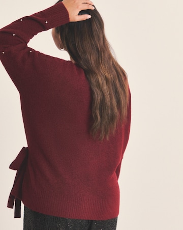 Brushed Yarn Burgundy Diamante Ballet Wrap Cardigan