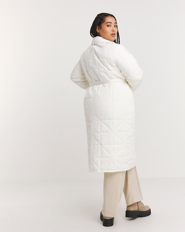 Ecru wrap longline quilt coat