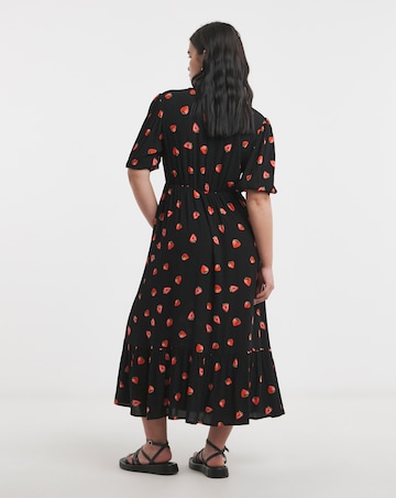 Fruit Print Crinkle Wrap Midi Dress