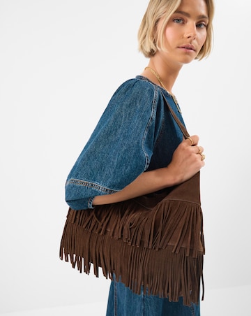 Accessorize Fringe Suede Shoulder Bag