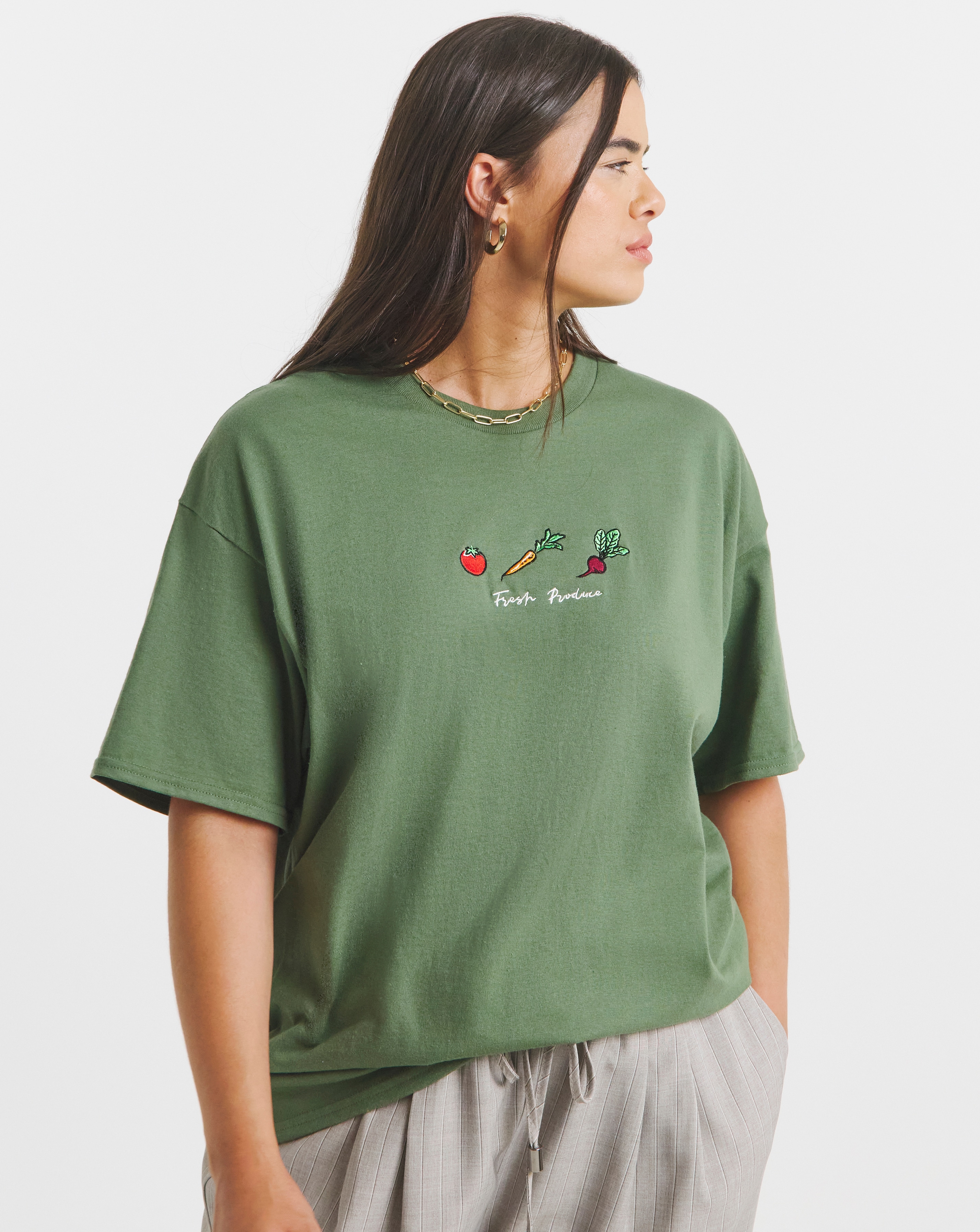 【OLIVE】Embroidery shirt Embroidered T-Shirt Vintage Olive – Nexvision