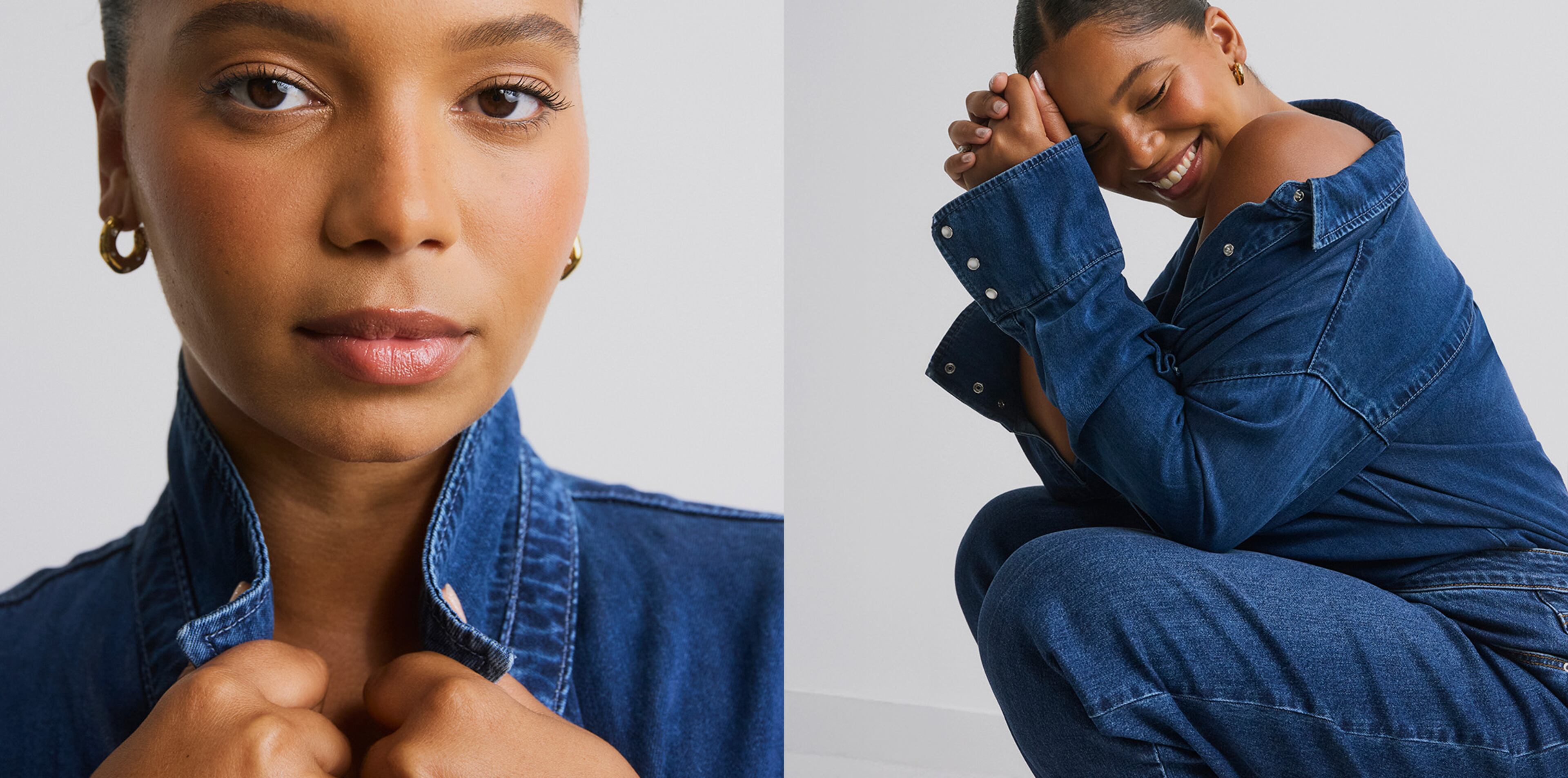 Model wearing denim side view