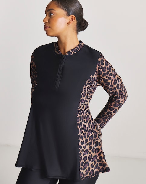 Sports Swim Rash Guard Black/Leopard