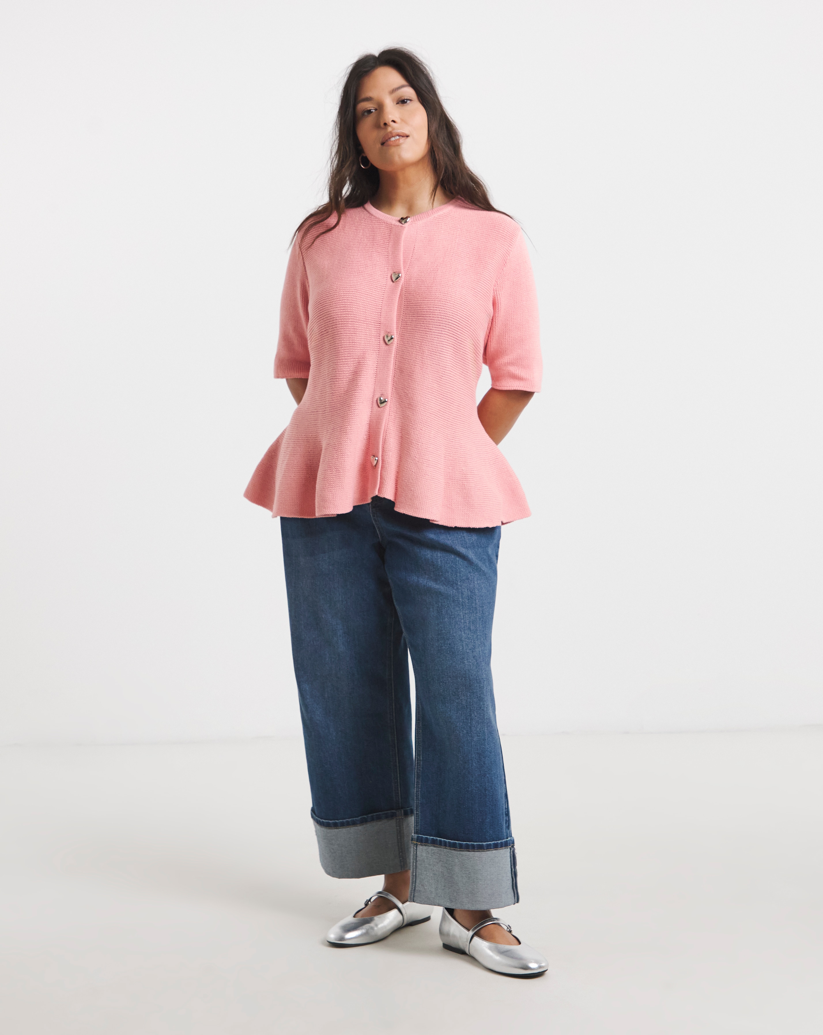 Peach Short Sleeve Peplum Cardigan | Simply Be