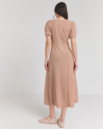 Nobody's Child Brown Geometric Print Puff Sleeve Bonnie Midi Dress