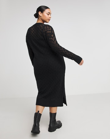 Black Pointelle Lace Midi Jumper Dress