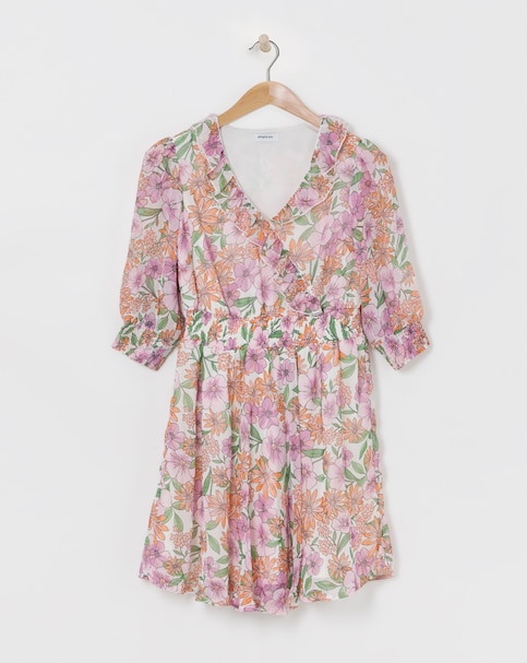 Floral Print Wrap Georgette Skater Dress
