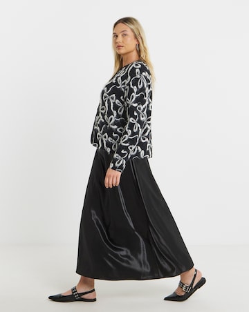 Simply Be Black Bow Print Fluffy Crew Neck Cardigan