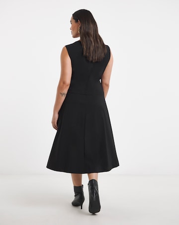 Black Bengaline 2 in 1 Waistcoat And Skirt Midi Dress