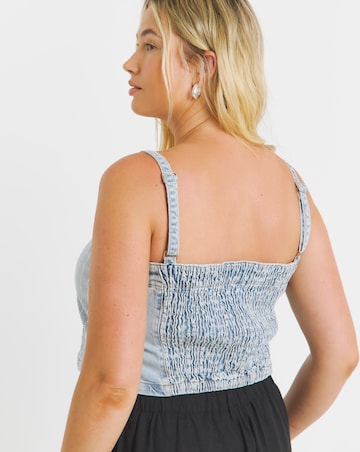 Simply Be Light Wash Diamante Pinstripe Denim Corset