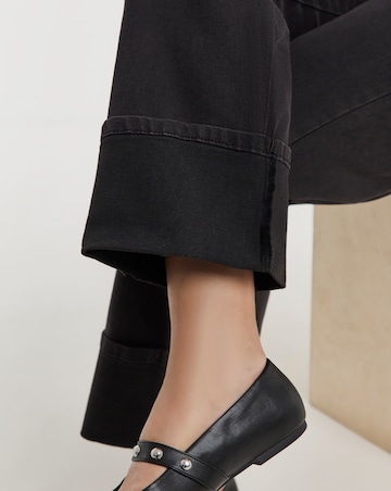 Black Turn Up Hem Straight Leg Jeans