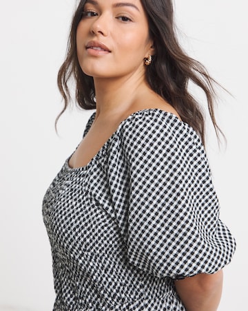 Waffle Shirred Midi Dress