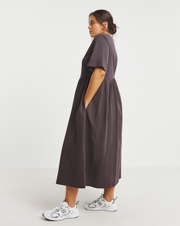 Chocolate Jersey Smock Midi Dress With Pockets