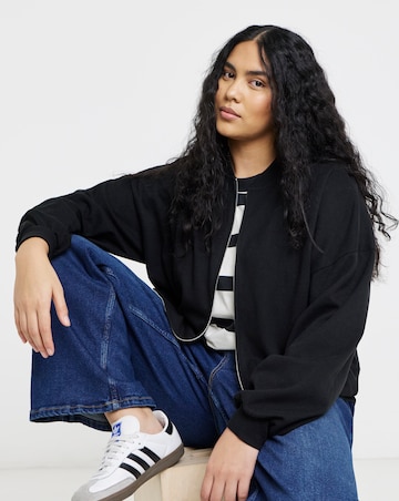 Black Cut & Sew Zip Up Bomber Jacket