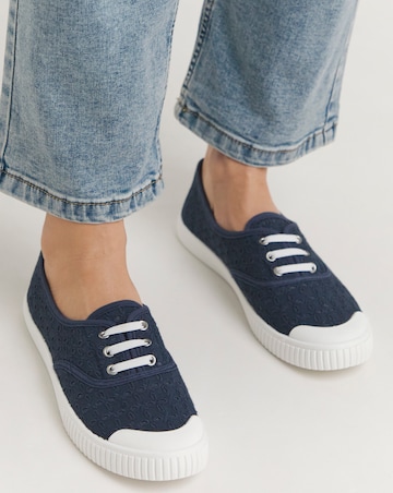 Burney Broderie Lace Up Plimsole Trainers Standard D Fit