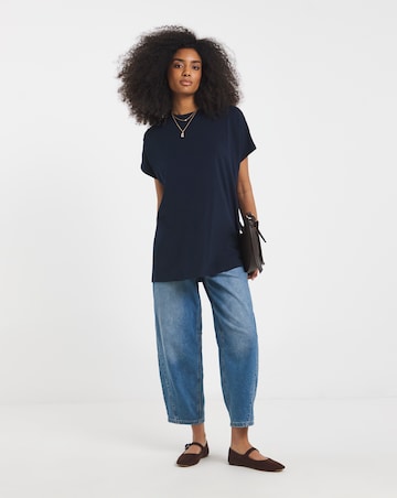 Navy Slouchy Dip Back Pure Cotton T-Shirt