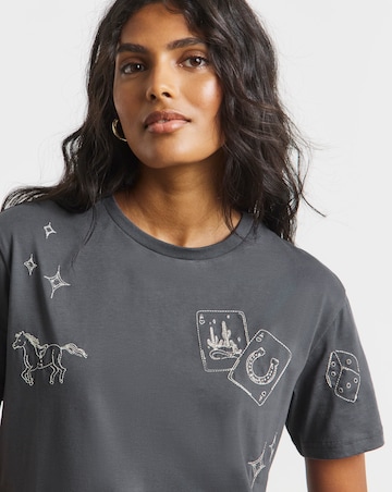 Slate Grey Western Embroidered T-Shirt