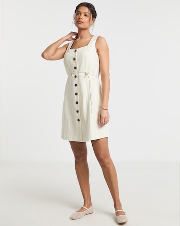 Pinstripe Premium Linen Blend Tailored Dress