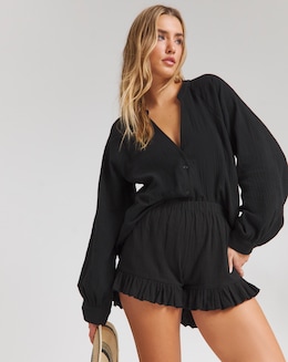 Simply Be Black Tiered Cheesecloth Shorts